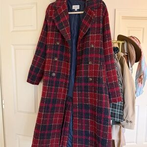 Women's Red and Navy Plaid Coat